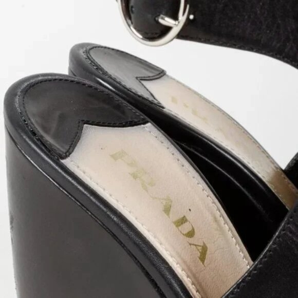 Prada Black Leather Peep-Toe Platform Sandals - Picture 10 of 10